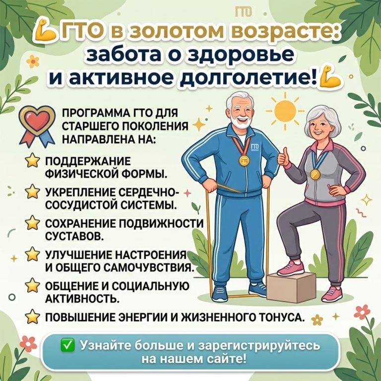 ГТО в золотом возрасте: забота о здоровье и активное долголетие!💪
